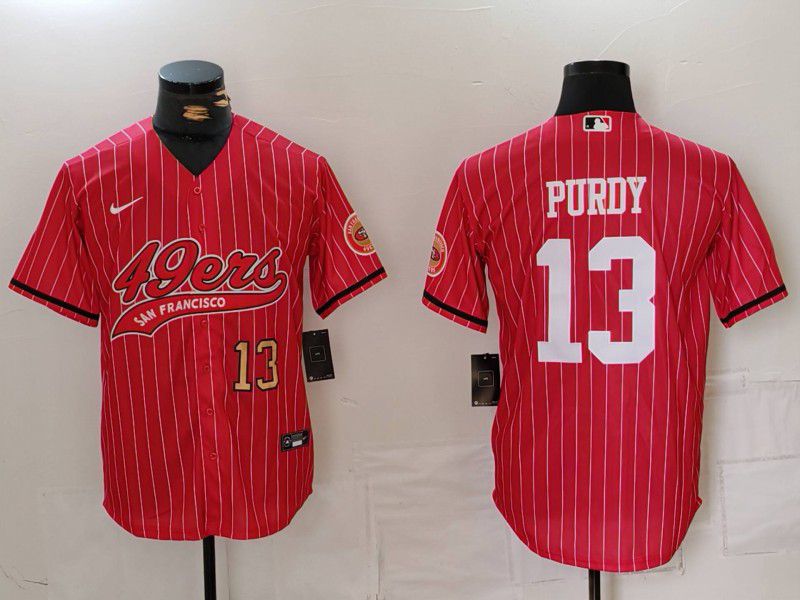 Men San Francisco 49ers #13 Purdy Red Stripe Joint Name 2024 Nike Limited NFL Jersey style 2